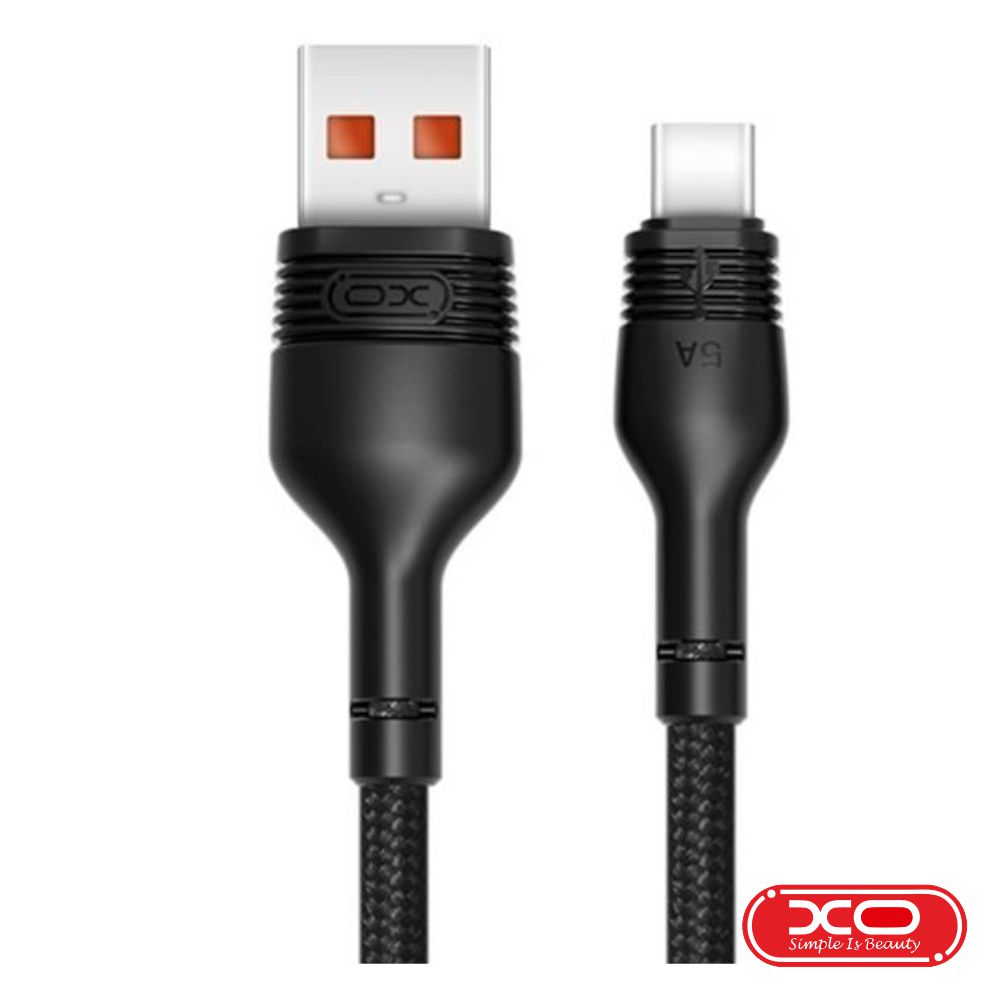 Cabo USB-A 2.0 Macho / USB-C Fast Charge 5A 1M Preto