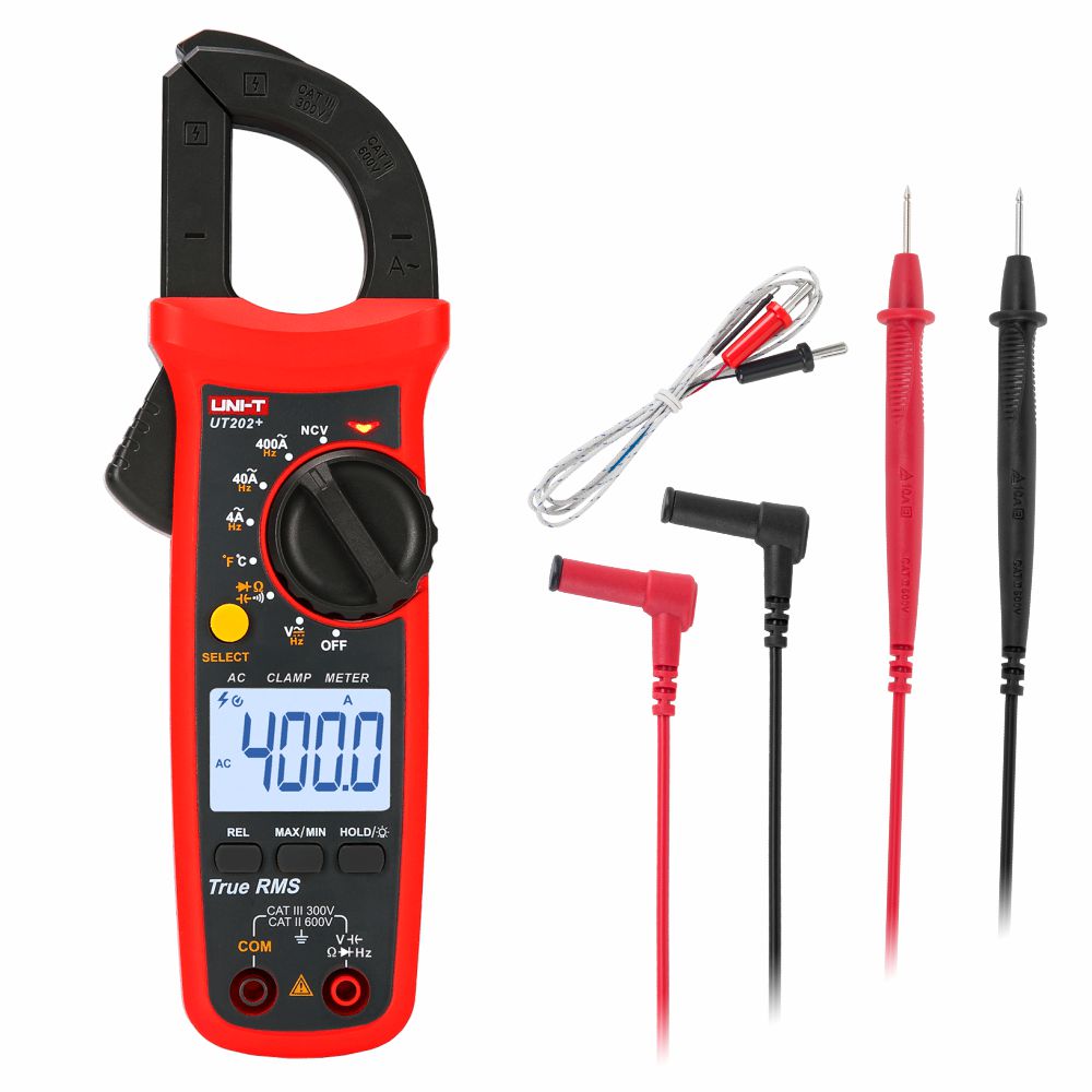 Pinça Amperimétrica Digital UT202+ 400A 600V Temperatura NCV UNI-T