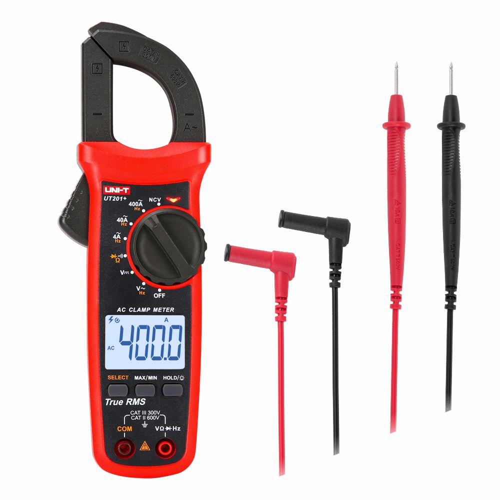Pinça Amperimétrica Digital UT201+ 400A 600V Auto-Range NCV UNI-T