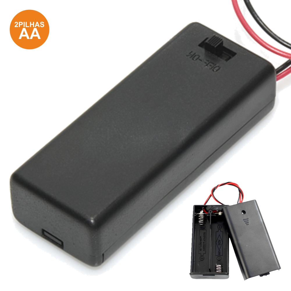 SUPORTE PILHAS 2xR6 c/ Interruptor e Fios