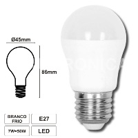 LAMPADA LED´S 7W = 50W  E27 Globo Branco Frio 6400k -  490lm