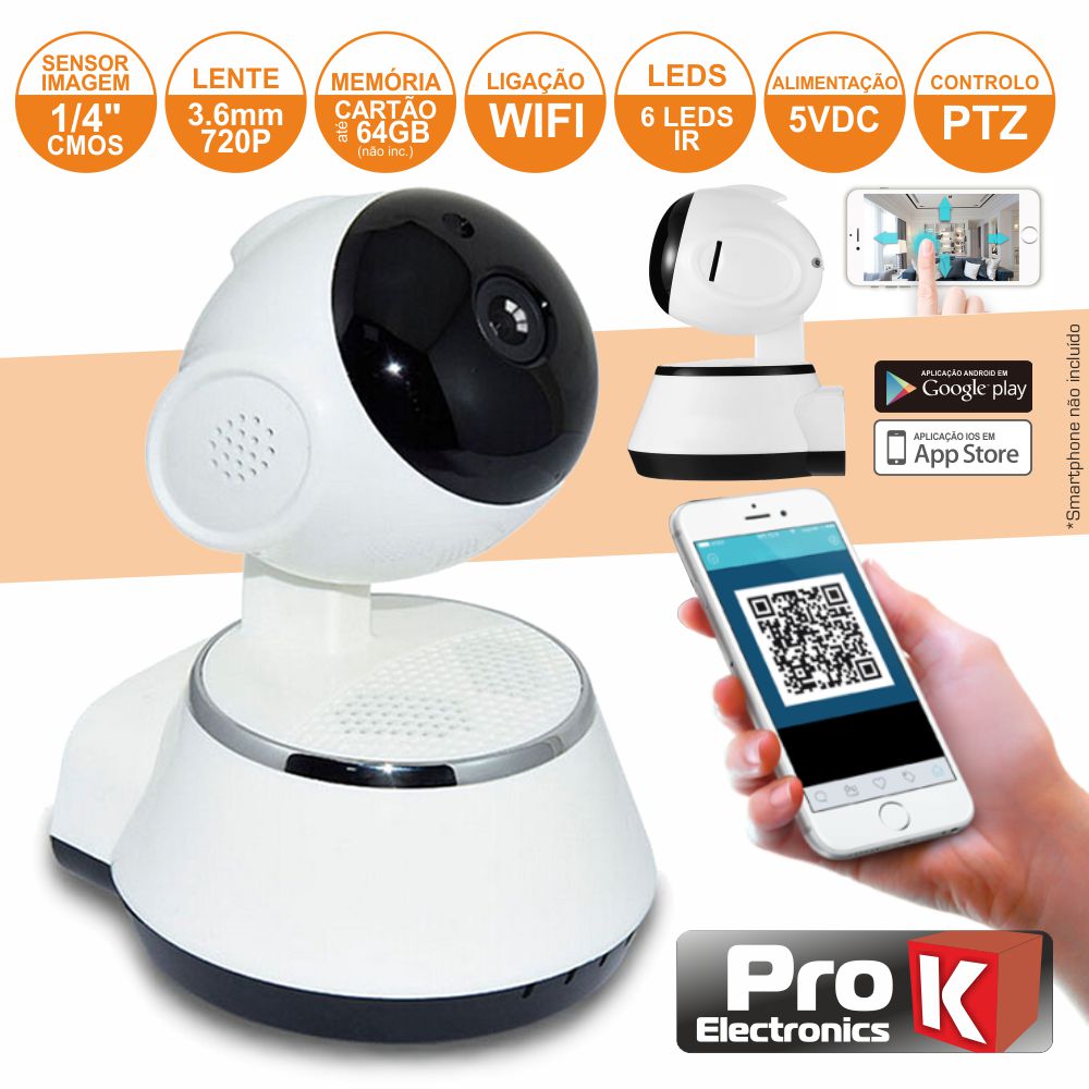 CÂMARA VIGILÂNCIA IP CMOS 720P WIFI MIC PTZ PROK