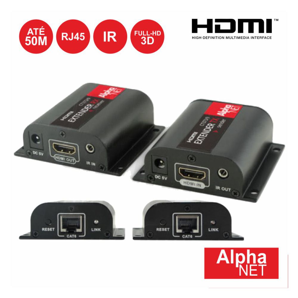 Extensor HDMI C/ Infra Vermelhos por Rede Cat6 Até 50mt