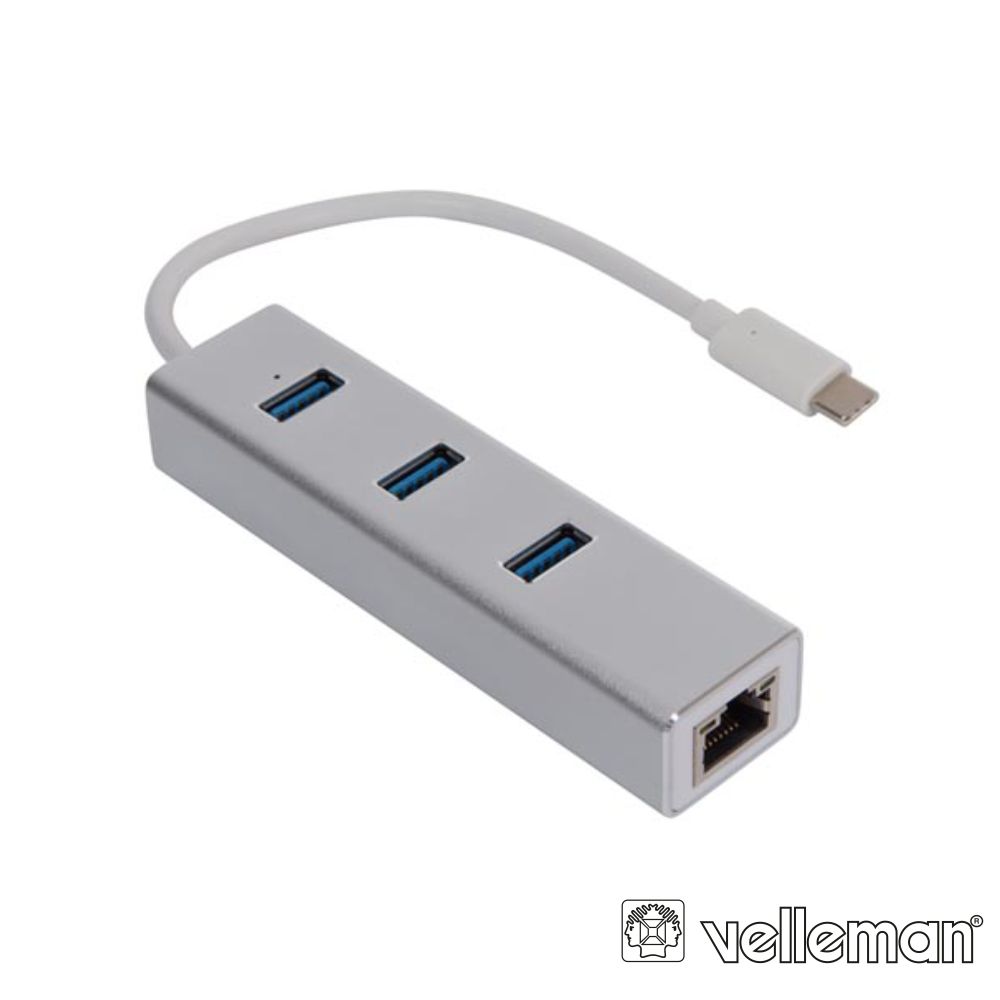 Hub USB-C 3.1 C/ 3x USB 3.0 / 1x RJ45 1Gbps VELLEMAN