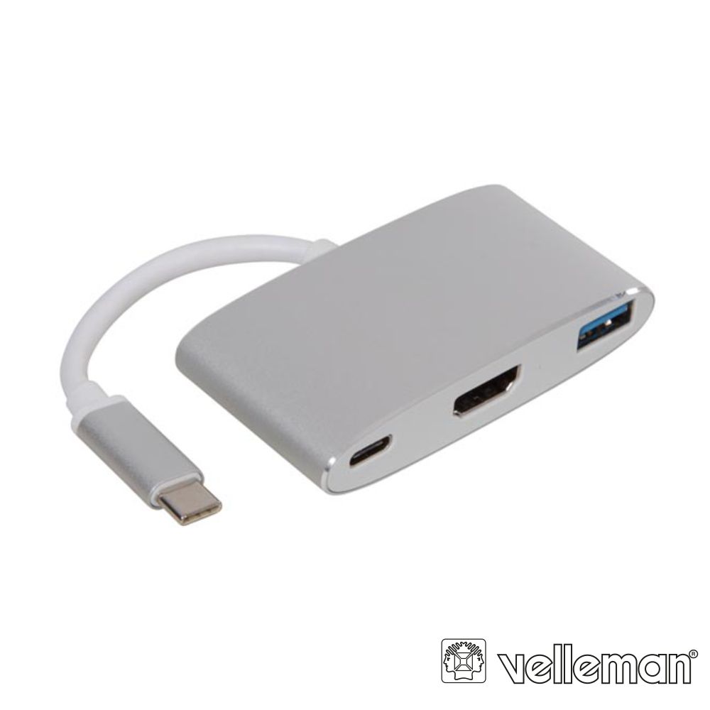 HUB USB-C 3.1 Para USB-A 3.0 + HDMI + USB-C PD Velleman