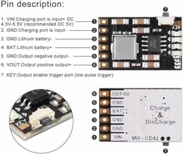 Modulo Carga/Descarga Bateria Litio 3.7V 5V/2A MH-CD42