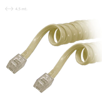 Cabo Telefone 4V/4C RJ10 Macho/Macho Espiral 4,5mt - Creme