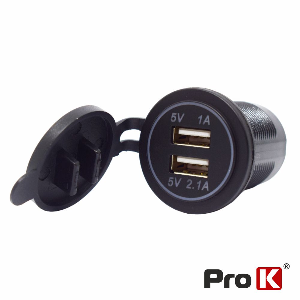 Tomada Dupla 12/24V 2x USB-A de Embutir