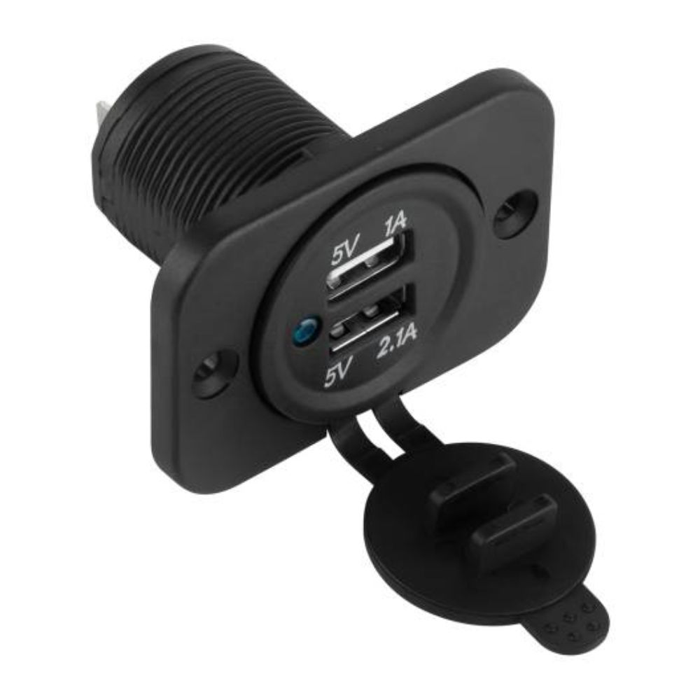 Tomada USB Dupla p/ Embutir  12-24V p/ 5V  1+ 2.1Ah