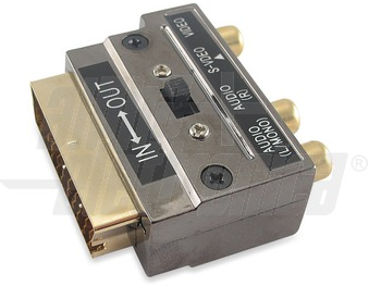 Ficha adaptadors Scart macho / 3x RCA + S-Video femea dourada