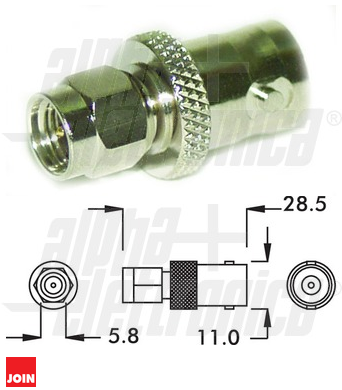 Ficha adaptadora BNC femea  / SMA macho