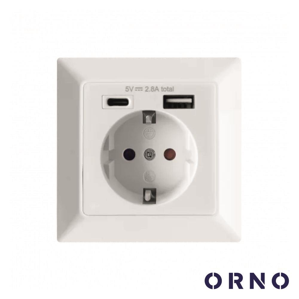 Tomada Elétrica Encastrar 1x Schuko 1x USB-A 1x USB-C Branca