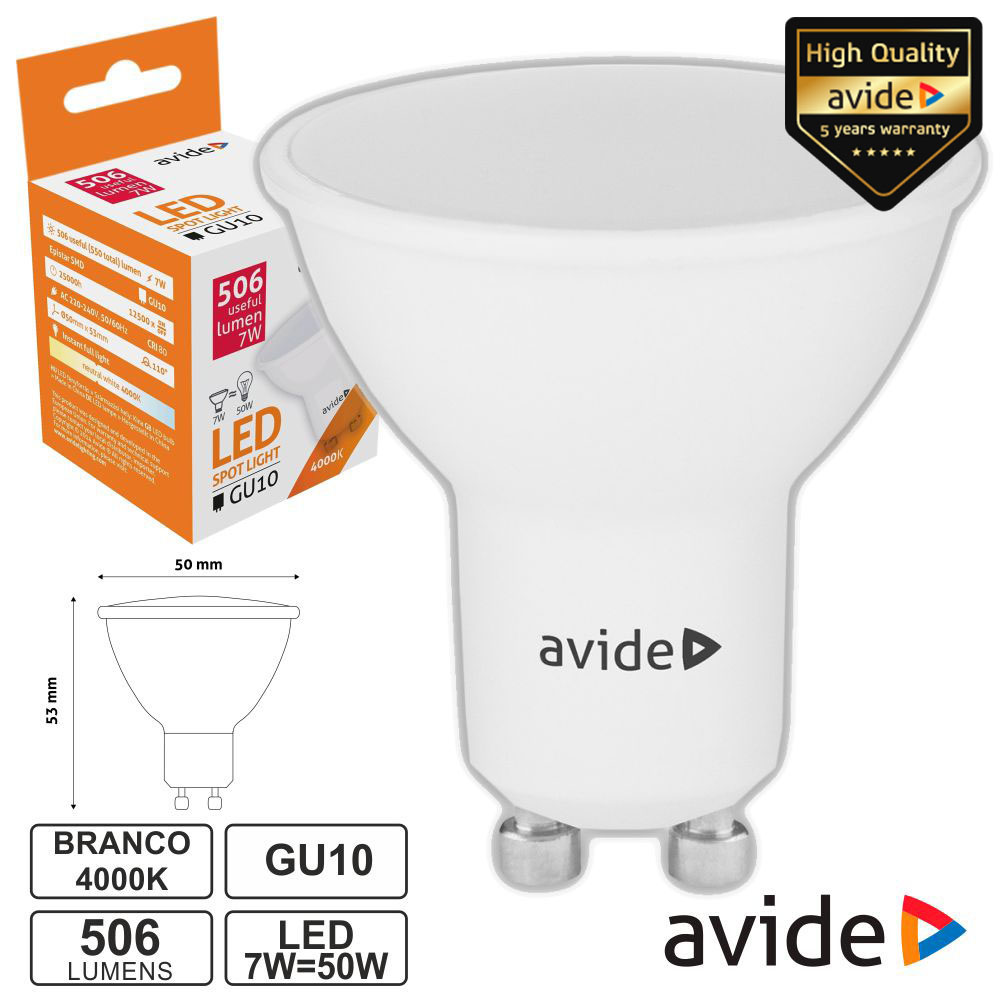 Lâmpada Led GU10 7W 620lm 220V Branco Natural 4000k