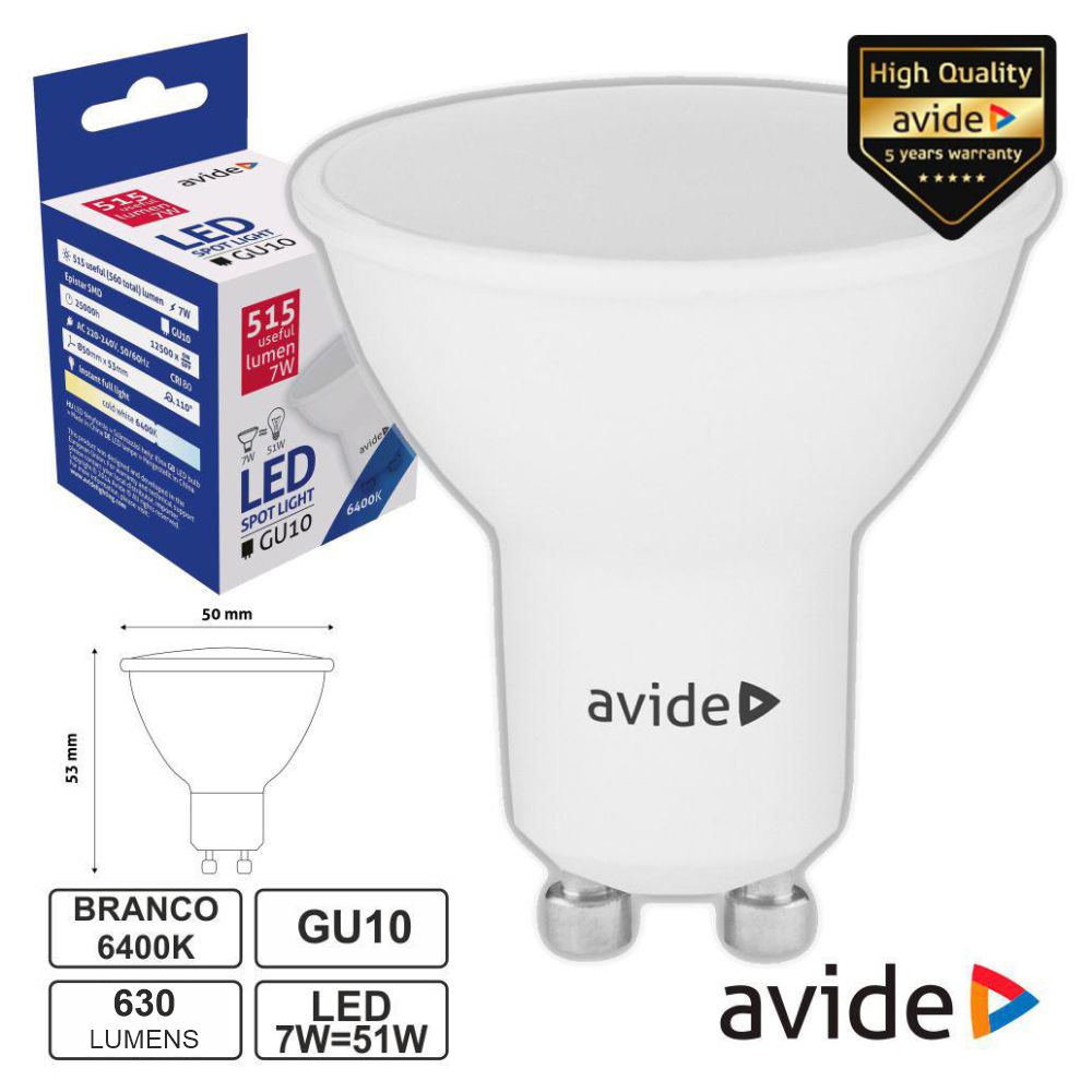 Lâmpada Led GU10 7W 630lm 220V Branco Frio 6400k