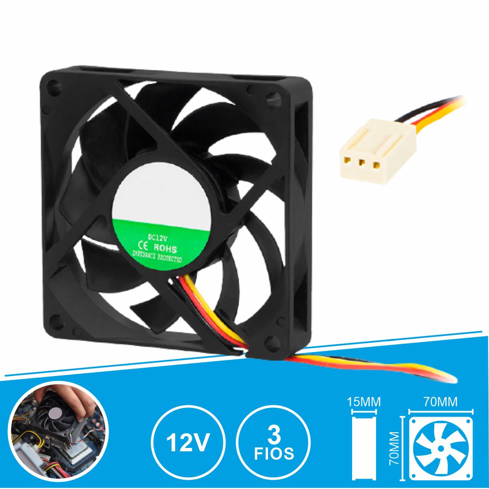VENTILADOR 12V 70X70X15MM 3 FIOS