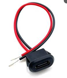 Ficha USB-C chassi (só carga) com cabo 20cm para soldar