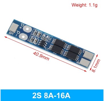 Placa da proteção  BMS Li-íon 18650 - 2 Baterias 8A
