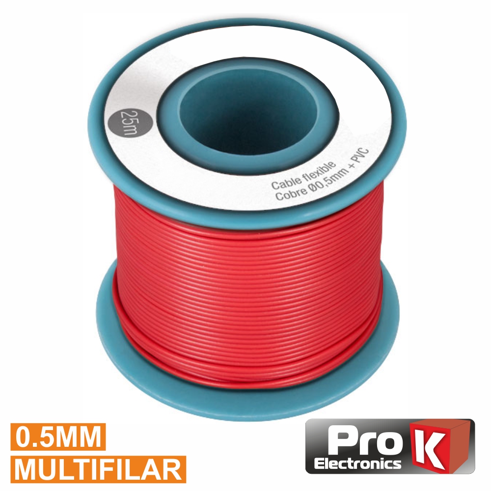 Cabo Multifilar Vermelho 0.5mm Rolo 25m PROK