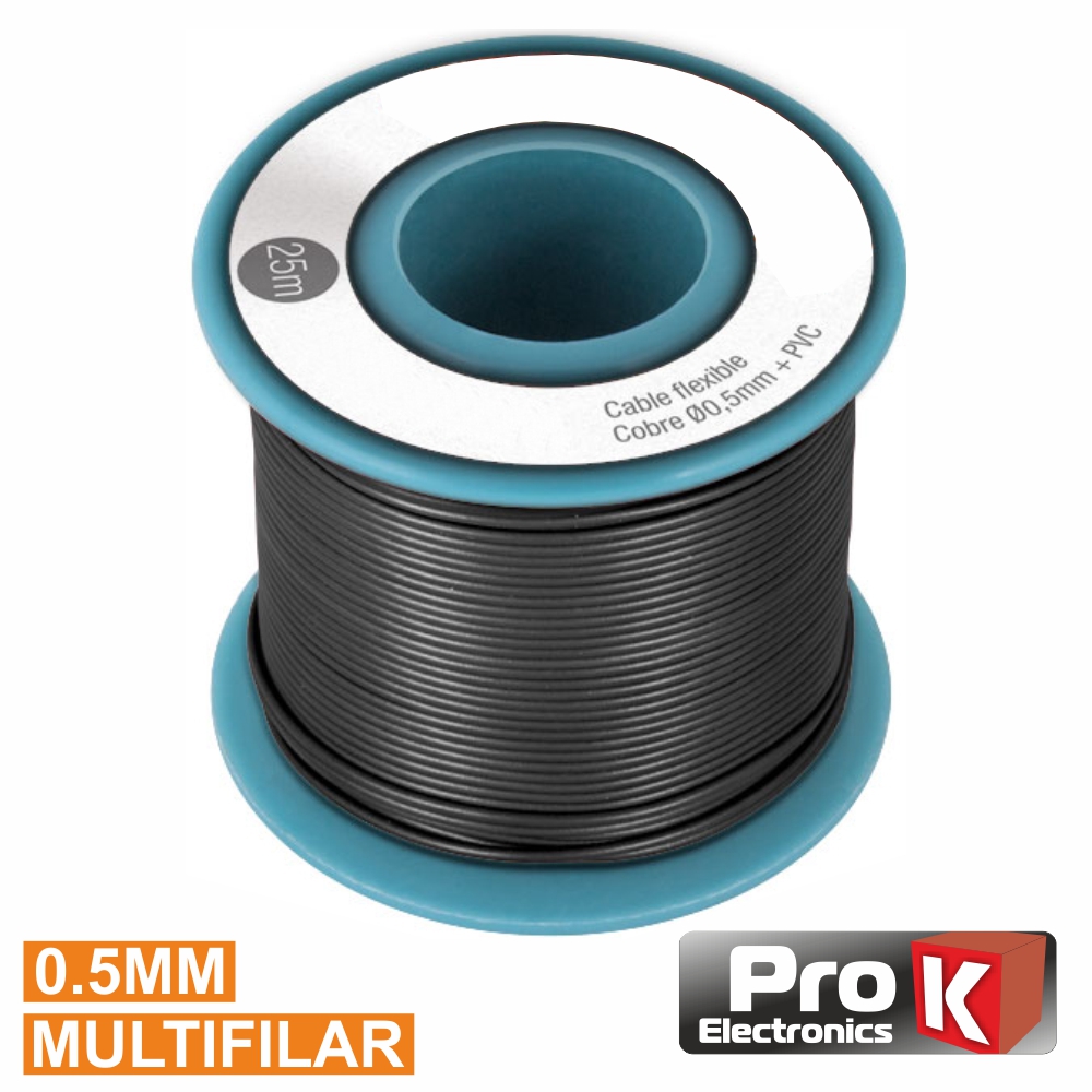 Cabo Multifilar Preto 0.5mm Rolo 25m PROK
