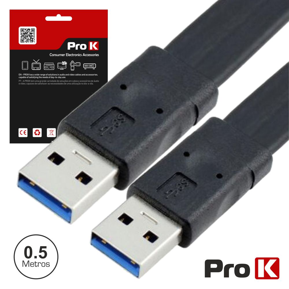 Cabo USB-A 3.0 Macho / Macho 0.5m Fita PROK