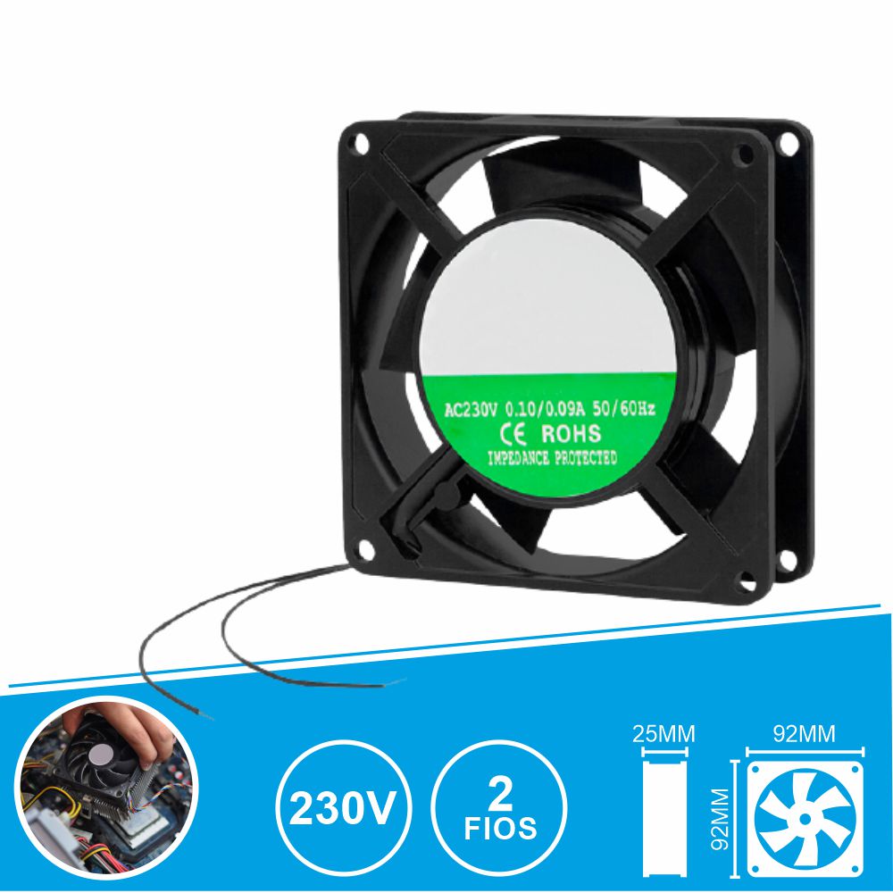 VENTILADOR 220V 92x92x25mm 2 fios com Rolamento